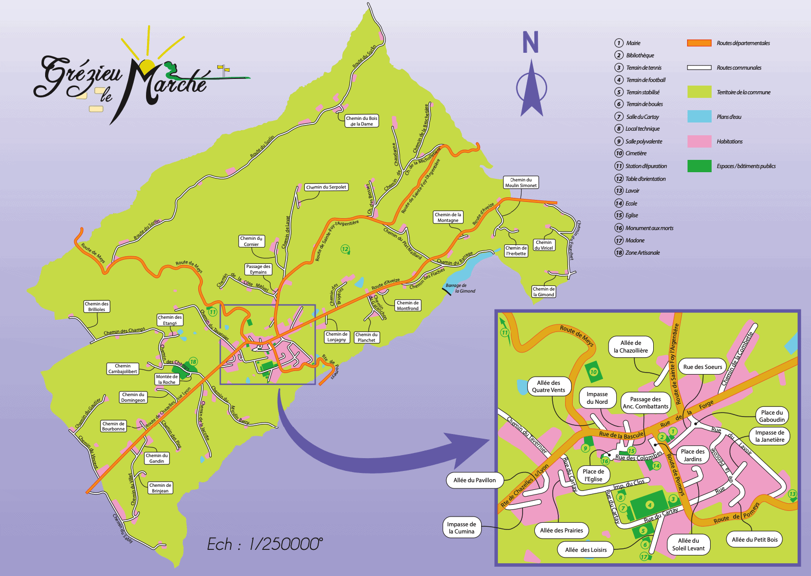 Plan du village de Grézieu-le-Marché